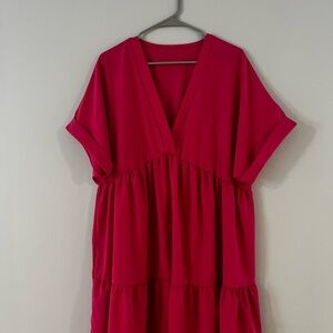 SHEIN Vibrant Pink Tiered Mini Dress
